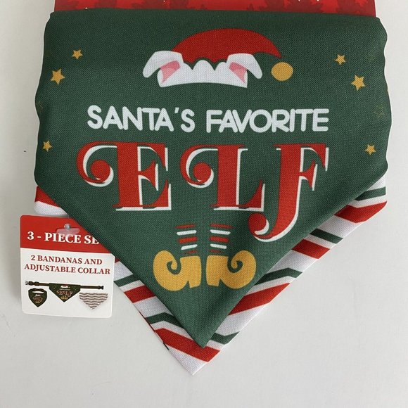 Christmas Dog Collars and Bandanas Set Xmas Costume Triangle Pet Scarf Large NEW - Picture 2 of 6